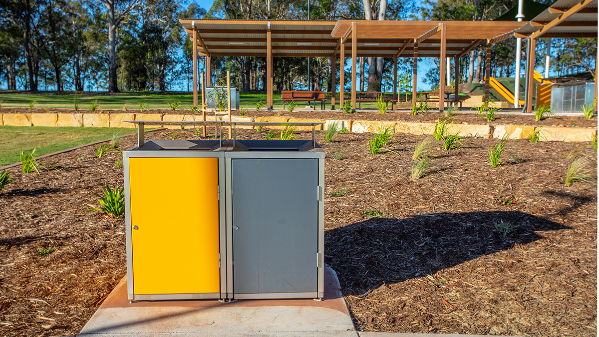 Terrain group Highfields Timbermatch shelter and bins
